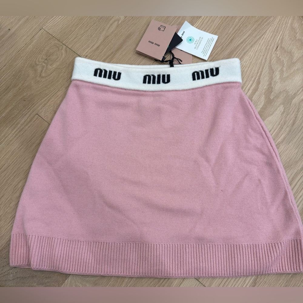 NWT Miu Miu Logo Waistband Wool Mini Skirt